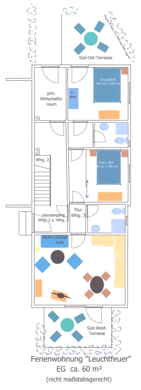 Grundriss Erdgeschoß Ferienwohnung leuchtfeuer Laboe